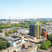 Bristol city scape with a block of flats being built in the centre