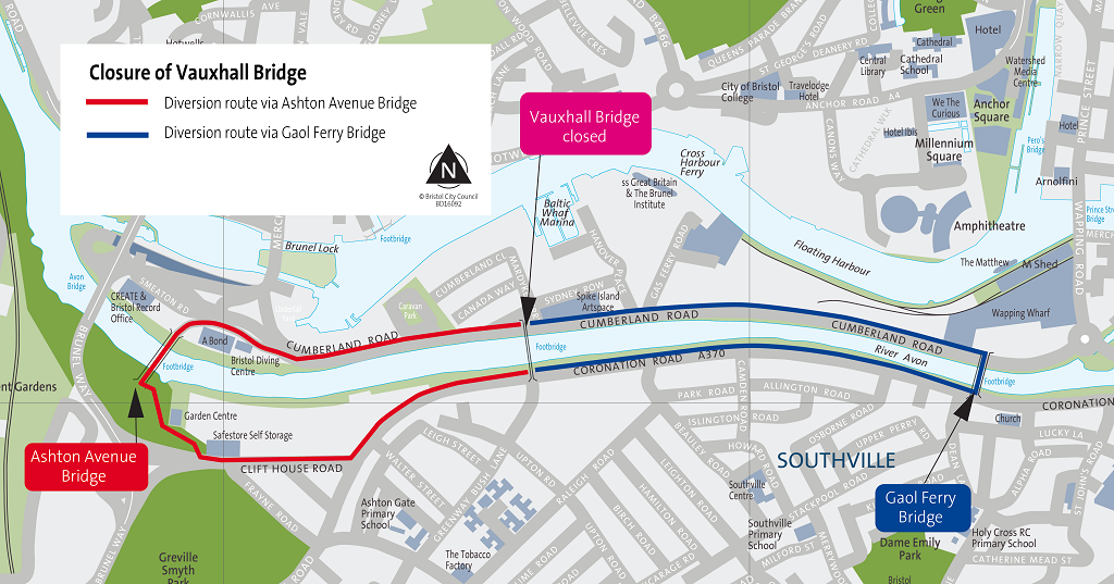 Vauxhall Bridge is closed, the diversions will signpost people along routes via Gaol Ferry Bridge, or Ashton Avenue Bridge