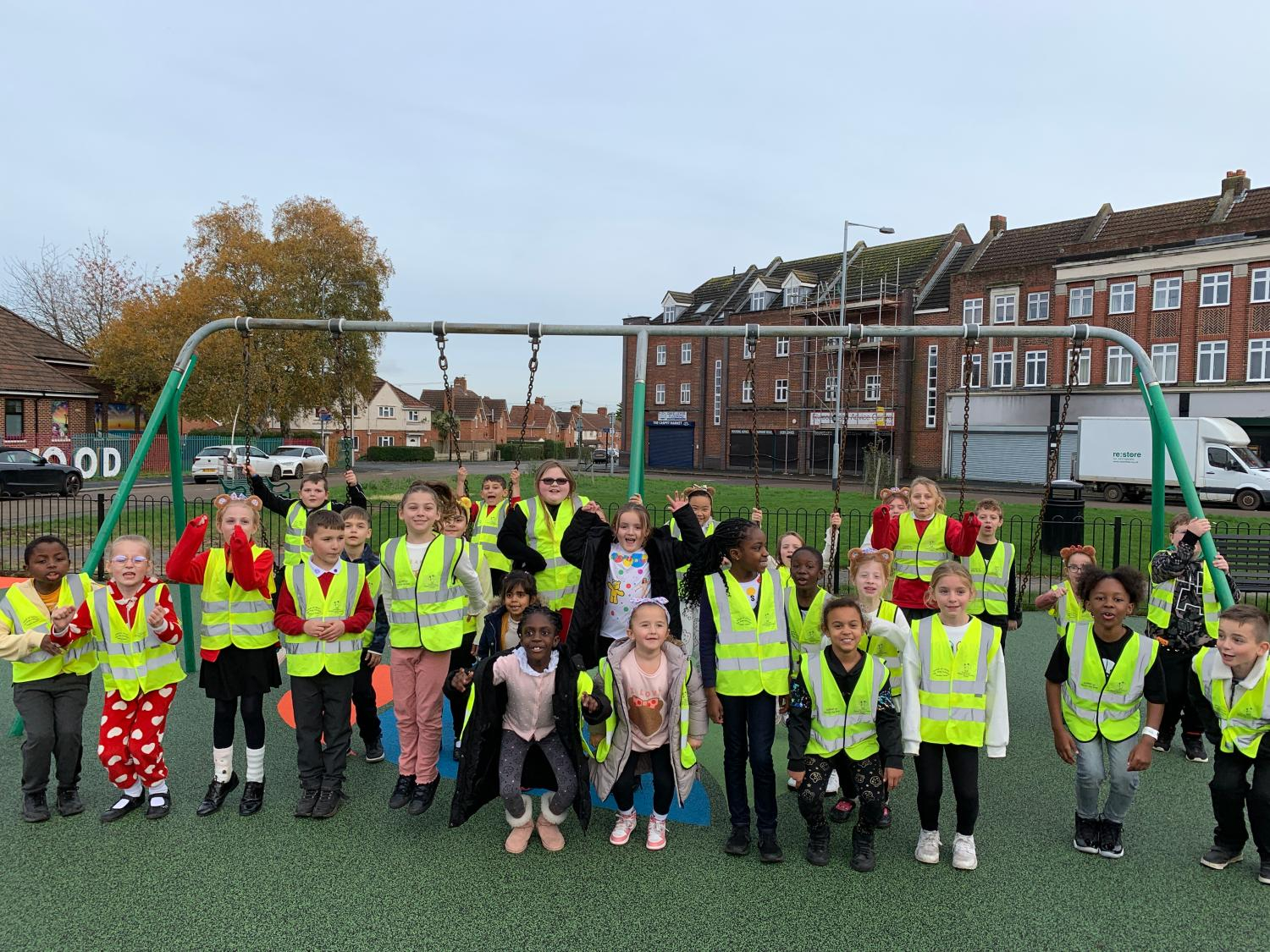 Children from Christ the King School who designed the new playpark at the top of Filwood Broadway celebrate its opening