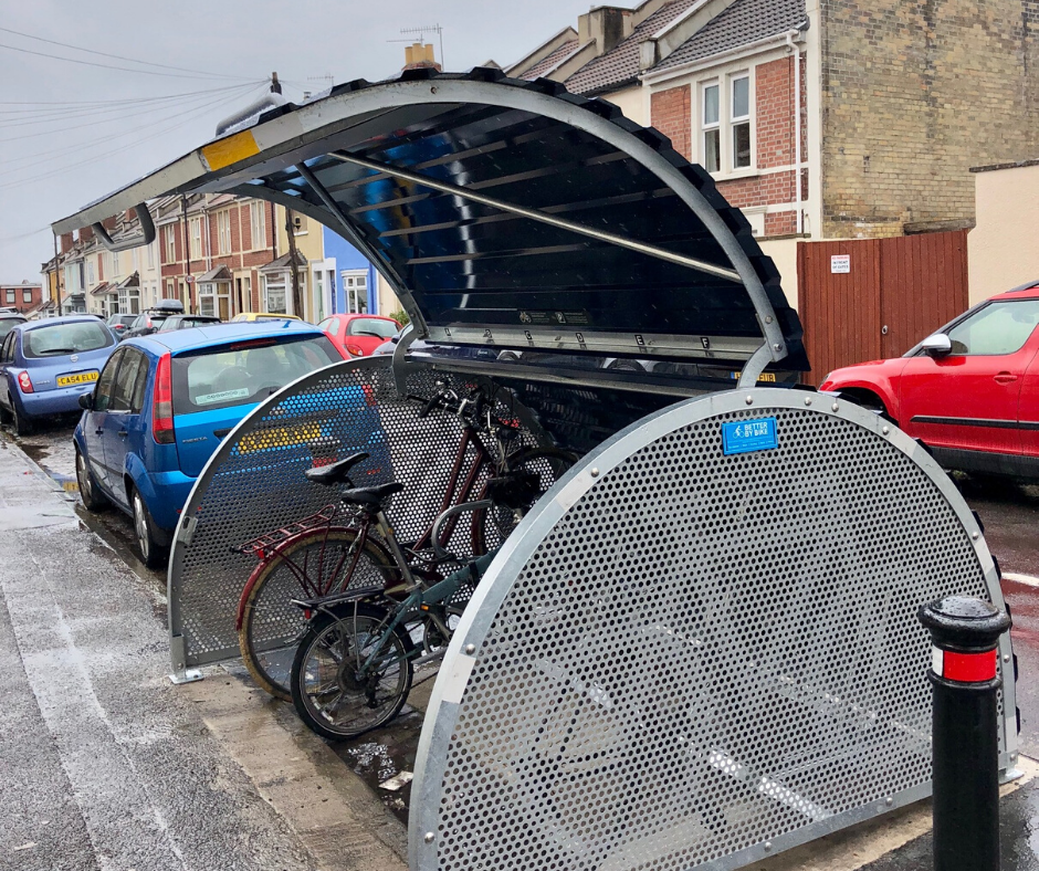 Illustrative image of a cycle hangar. This is fully described in the text above.