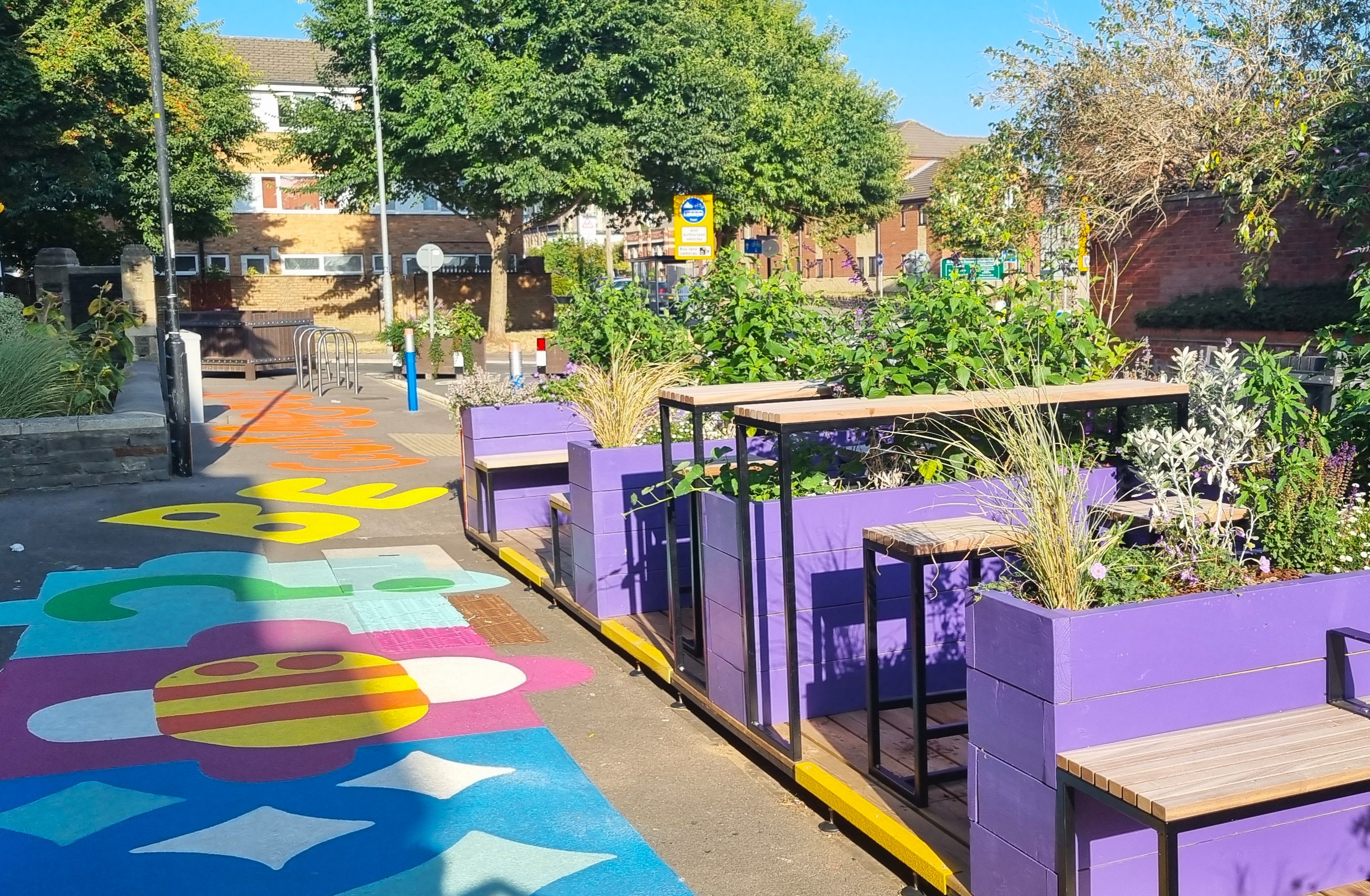 Illustrative image of a parklet. This is fully described in the text.