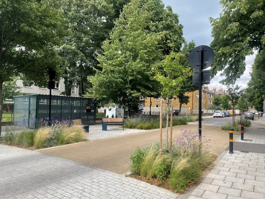 Illustrative image showing new trees and street level planting, as described in the text above.