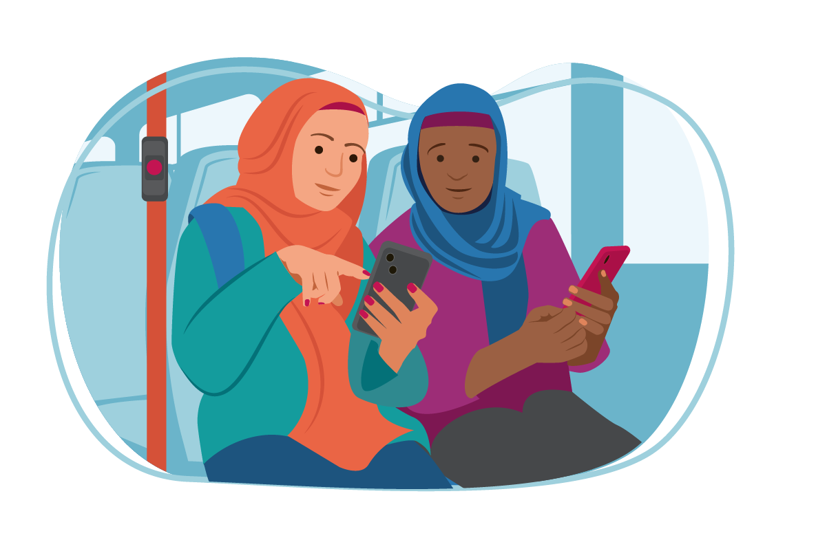 Girls on bus with phones