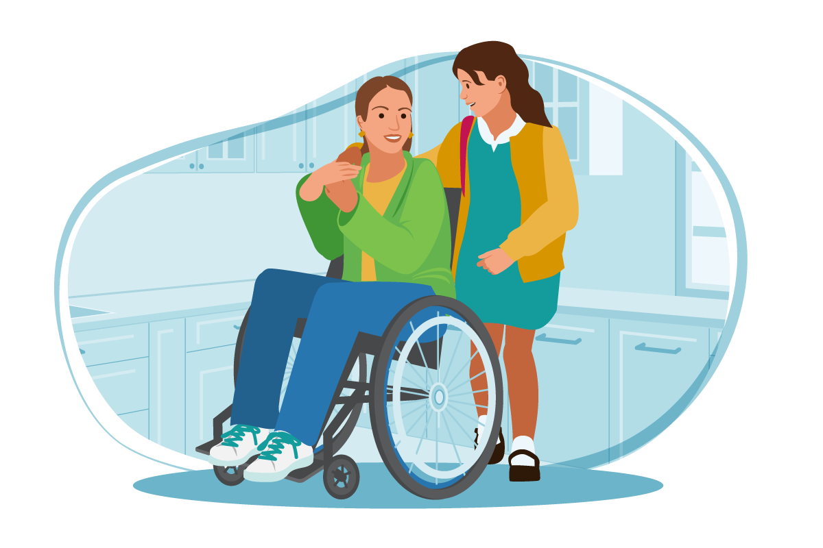 Young girl with woman in wheelchair