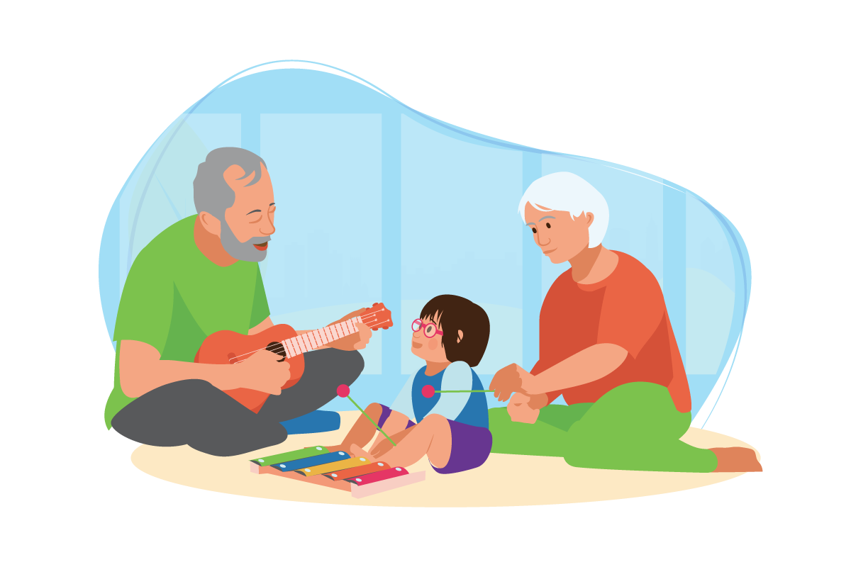Older man and woman reading to a child