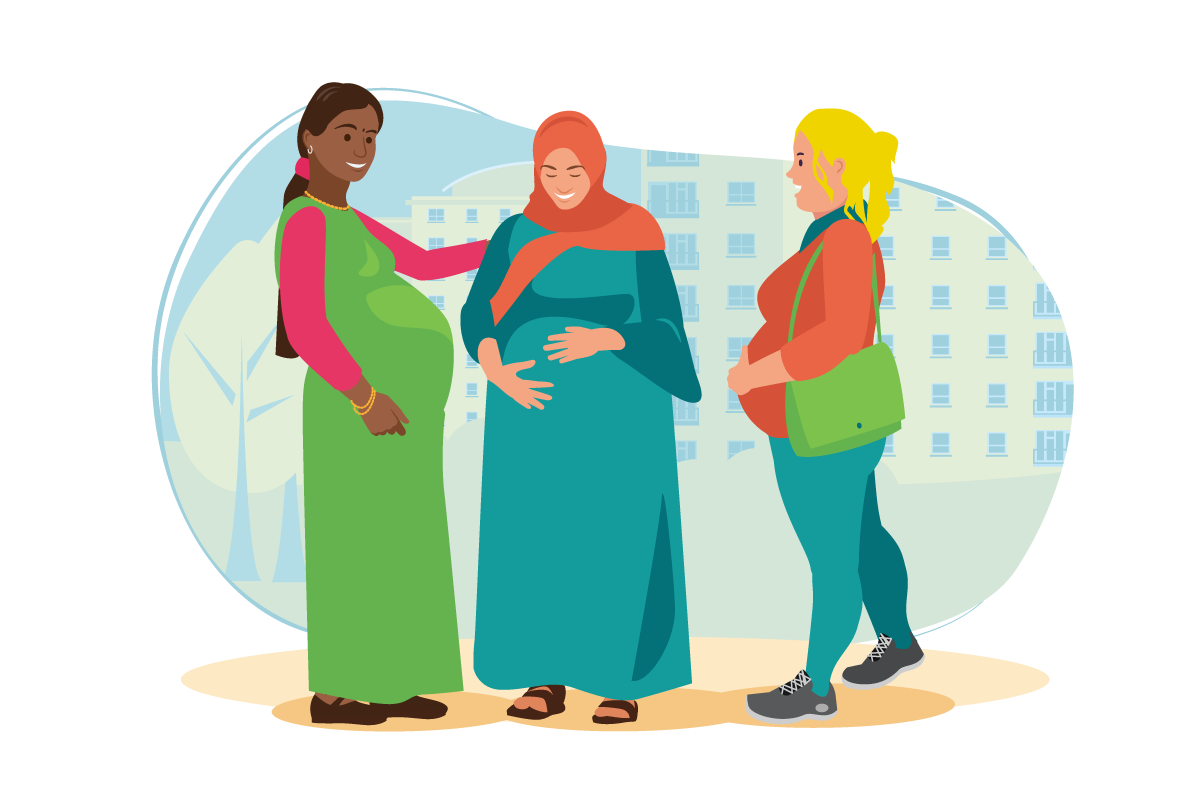 Three pregnant women talking