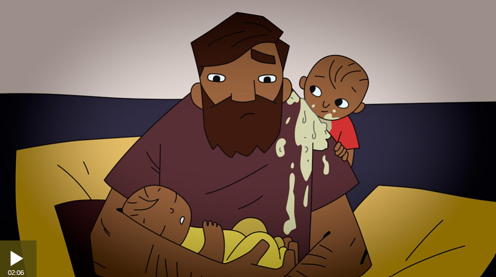 Man with toddler and baby