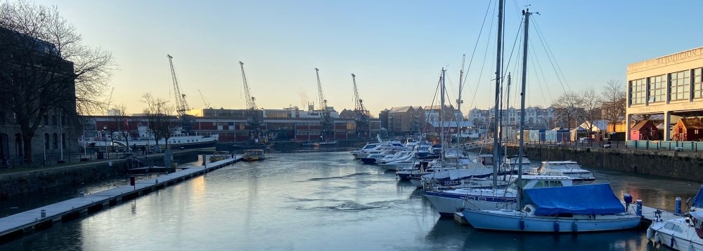 Boats moored in the harbour