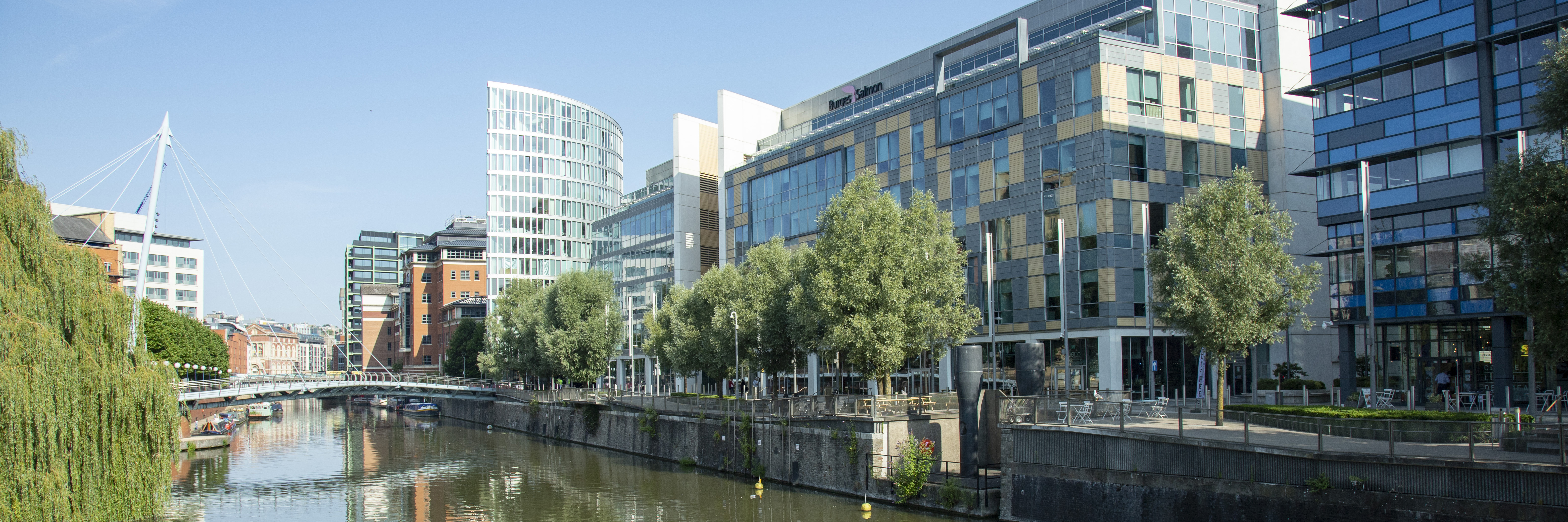 Office blocks by the river in Bristol's Temple Quay district