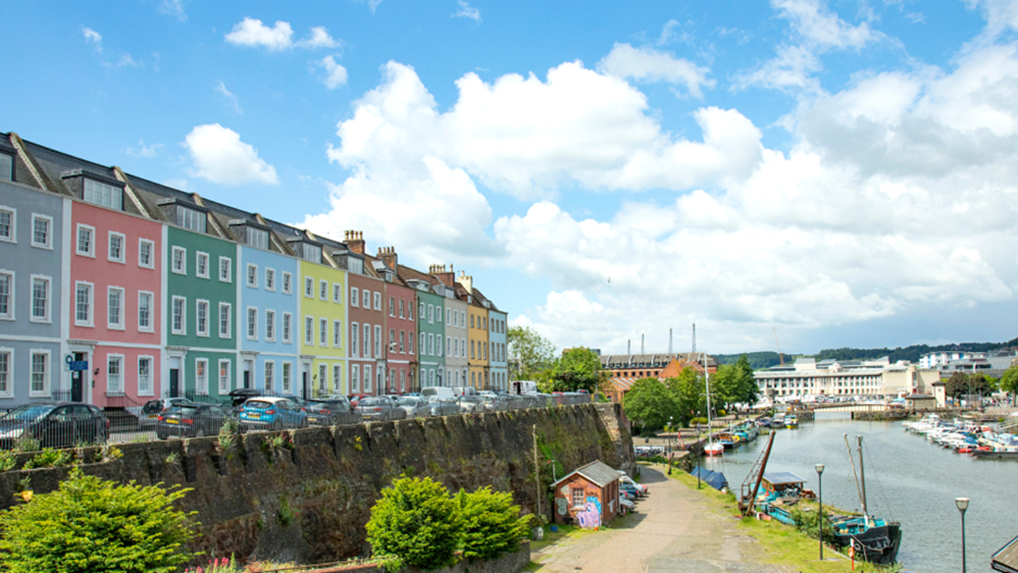 A row of houses and blue sky